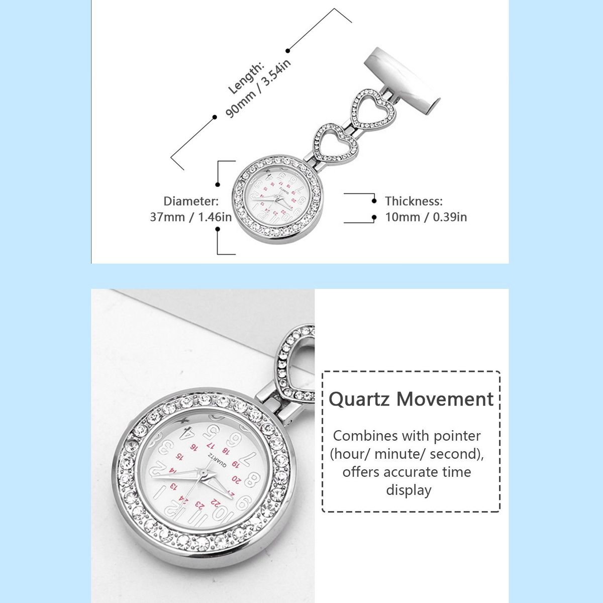 Nurse Lapel Pin Watch Fob Watch Clip-on Diamond Hanging