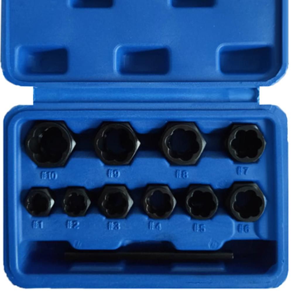 11 PCS Hexagonal Socket Short Type Impact Rusted Damaged Nut Bolt Extractor Remover Tool Set Family Daily Car Industry Practical Maintenance Accessory Tool Set for 3/8 Inch Drive with Storage Box