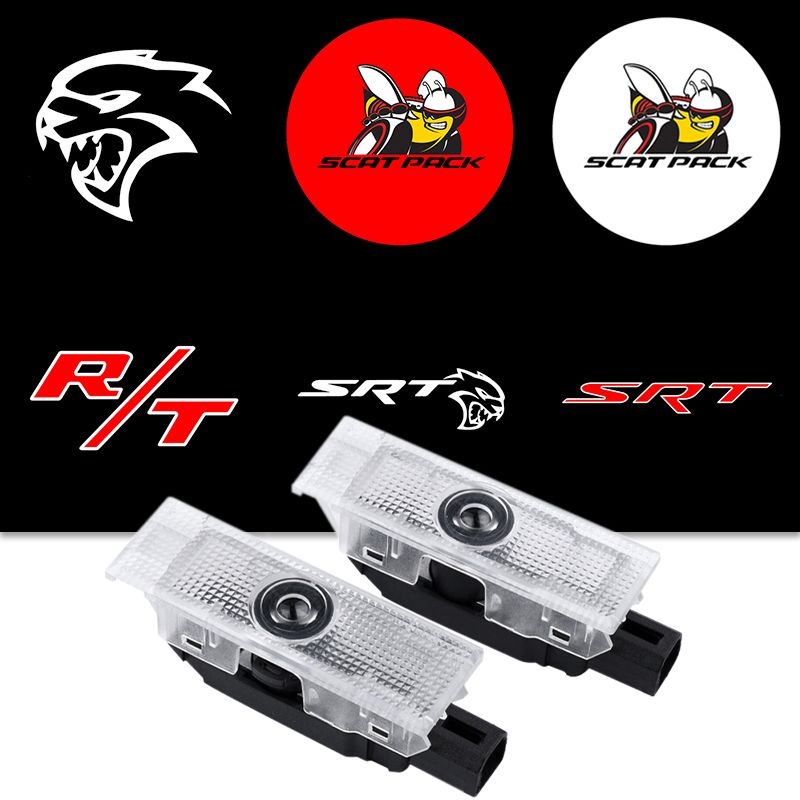 LED Car Door Logo Light Projector For Dodge Challenger SRT Demon Scat Pack Charger Emblem