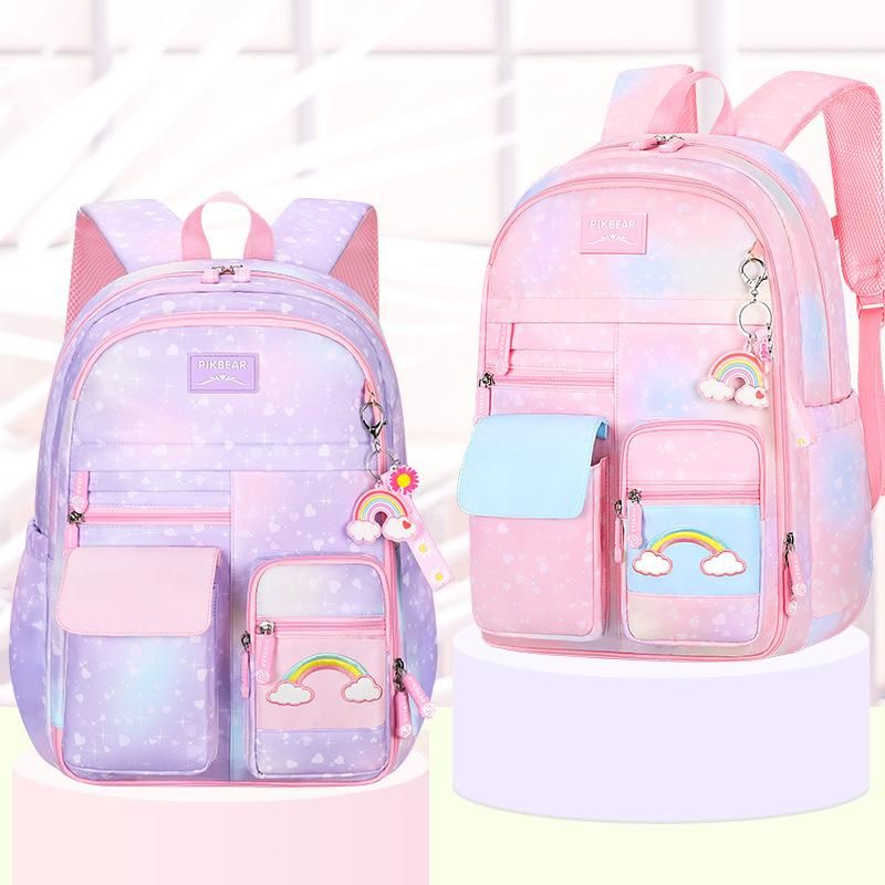 Elementary School School Girls Gradient Backpack Princess One Piece Generation Refrigerator Model Ultra-light Large-capacity Backpack Purple trumpet