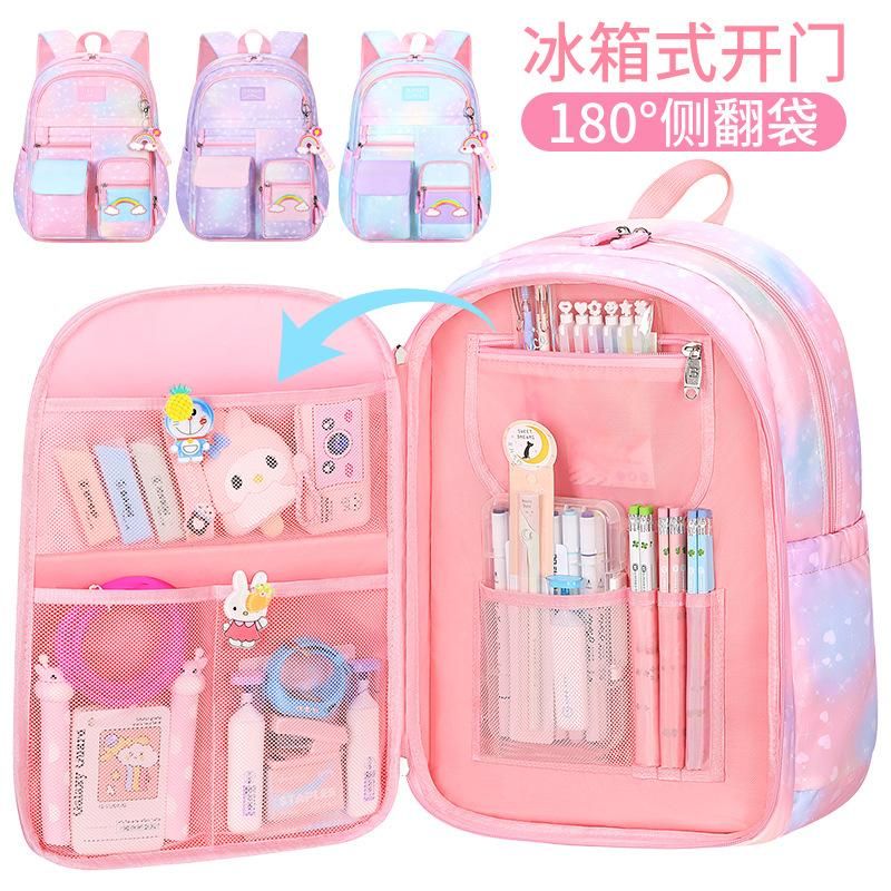 Elementary School School Girls Gradient Backpack Princess One Piece Generation Refrigerator Model Ultra-light Large-capacity Backpack Purple trumpet