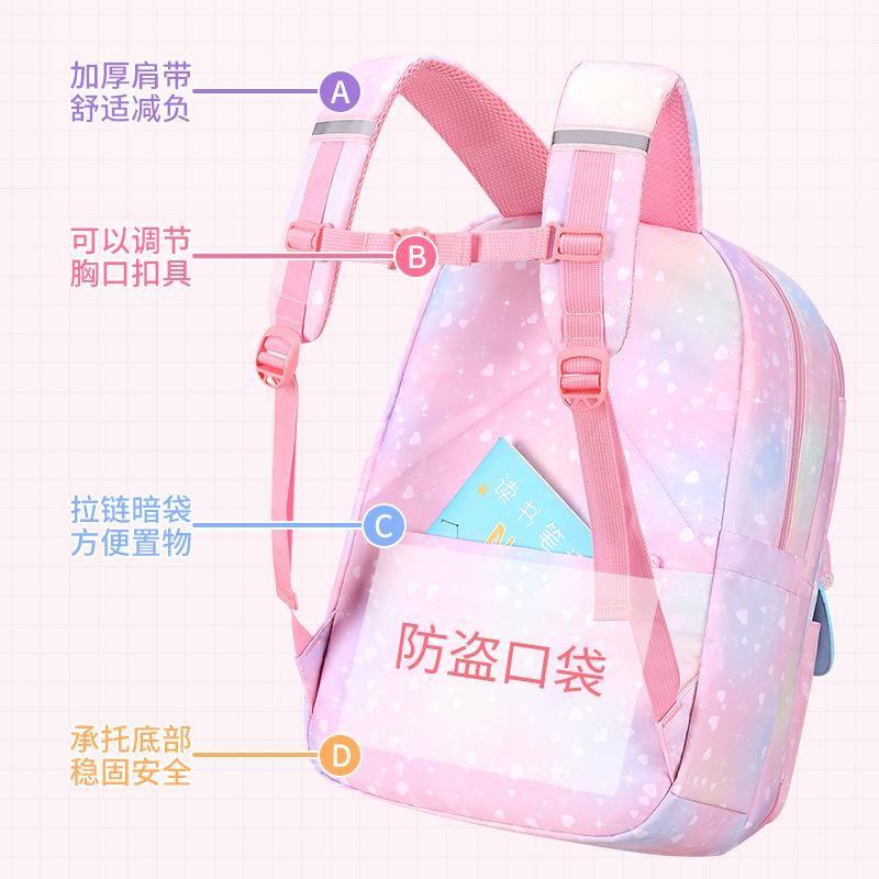 Elementary School School Girls Gradient Backpack Princess One Piece Generation Refrigerator Model Ultra-light Large-capacity Backpack Purple trumpet