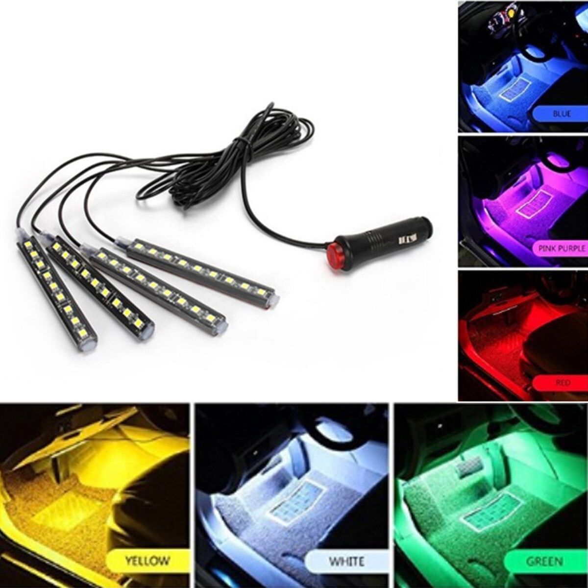 12V 9LED Car Interior RGB LED Strip Lights Atmosphere Decorative Neon Music Lamp Yellow