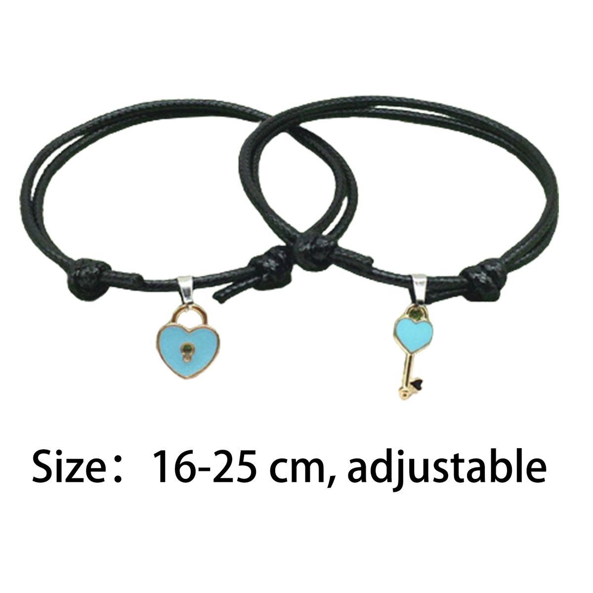 1 Pair Couple Bracelet Chic Adjustable Resin Key Heart-Black