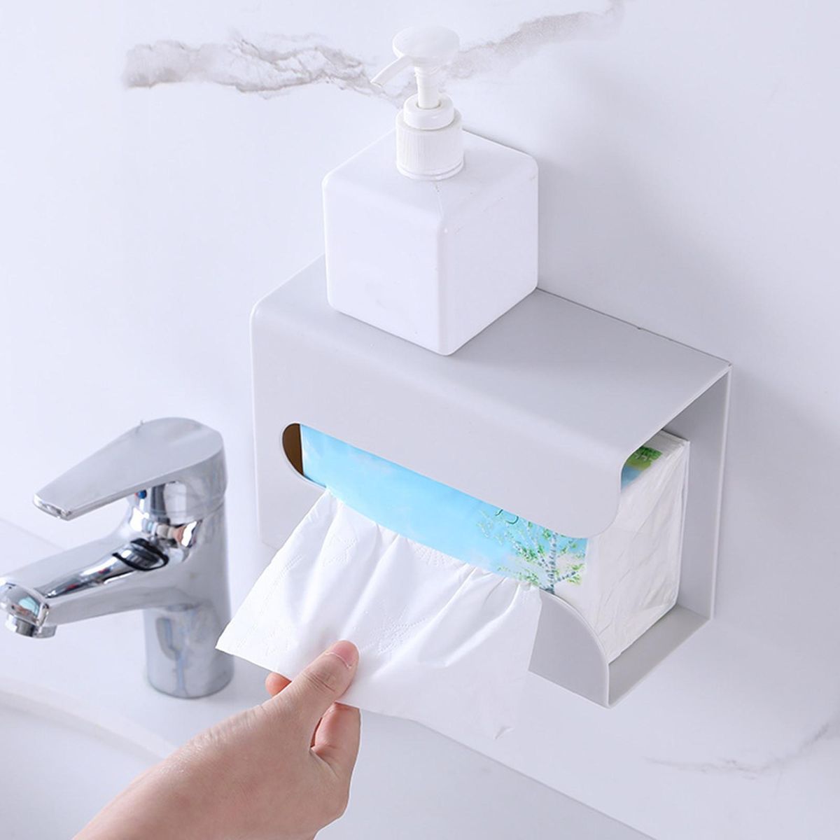 Wall-mounted Napkin Box Wall Mount Toilet Paper Holder for Supplies Grey