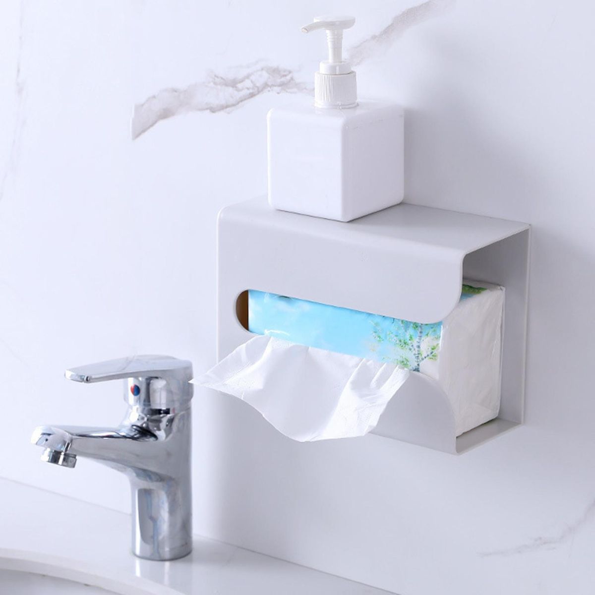 Wall-mounted Napkin Box Wall Mount Toilet Paper Holder for Supplies Grey