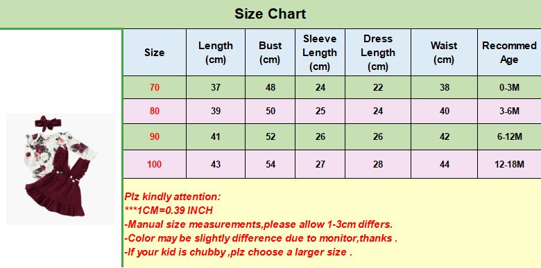 Newborn Baby Dress Set Floral Long Sleeve Bodysuit + Suspender Skirt + Headband