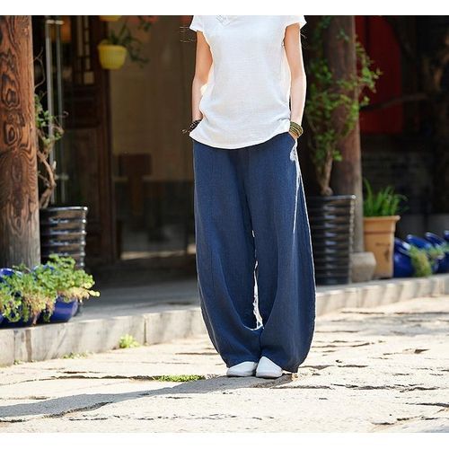 Cotton And Linen Bloomers Elastic Waist Large Pants