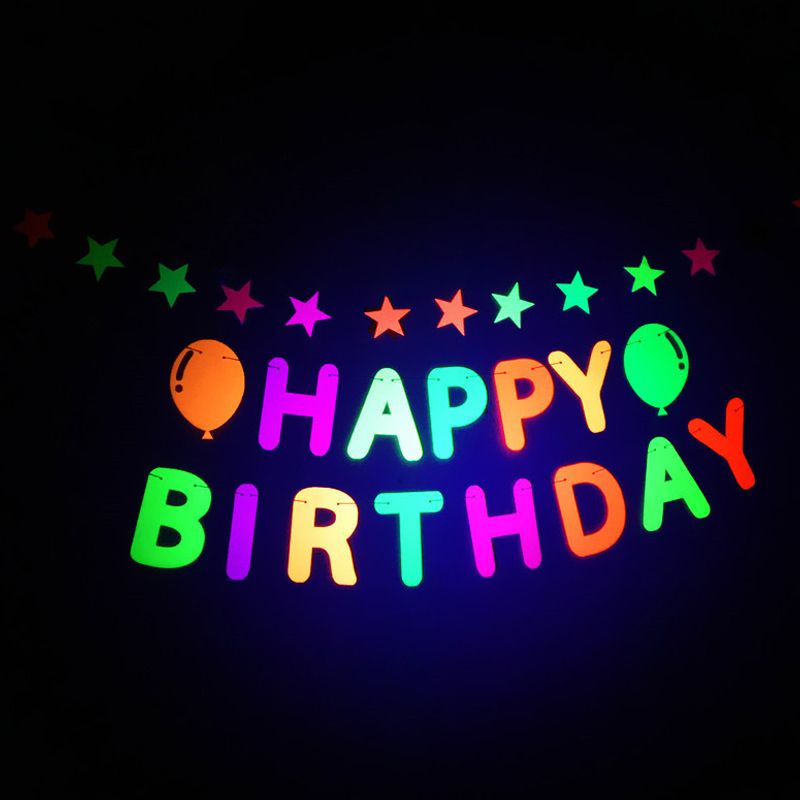 Fluorescent Happy Birthday Star Letter Hanging Garland Paper Banner-Type 1