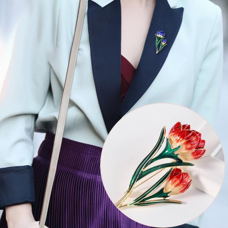 Brooch Retro Tulip Crystal Flower Alloy Simple Sweater