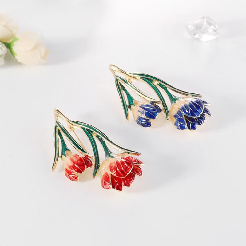 Brooch Retro Tulip Crystal Flower Alloy Simple Sweater
