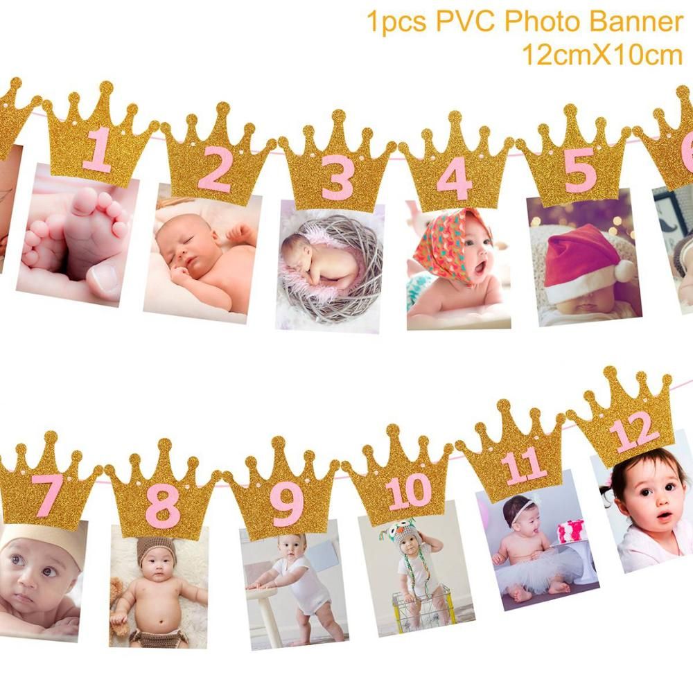 Crown Happy Birthday Banner With Photo Clip 1st Birthday Party Decor-Banner 2