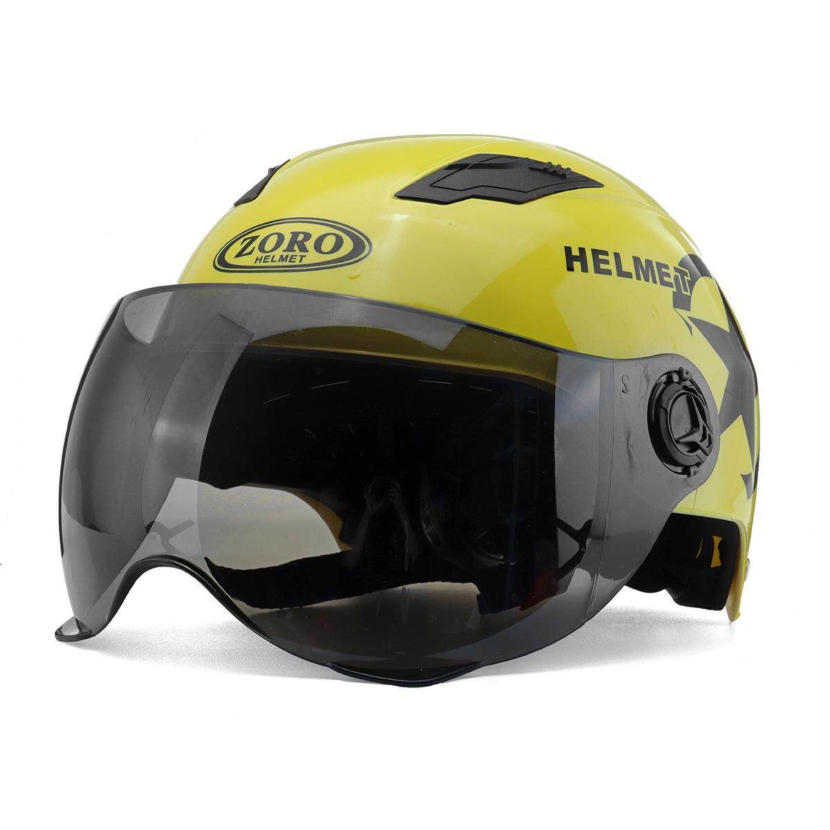 Motorcycle Half Open Face Flip Up Visor UV-proof Scooter Off Road Race Lemon Yellow