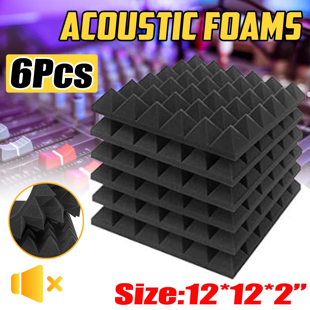 6 Pcs Soundproof Acoustic Foam Studio Wedge Wall Panel Tile Mat 12