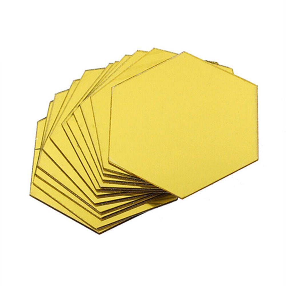 12Pcs Mirror Hexagon Removable Acrylic Wall Stickers Art DIY Home Decor Decals-Gold