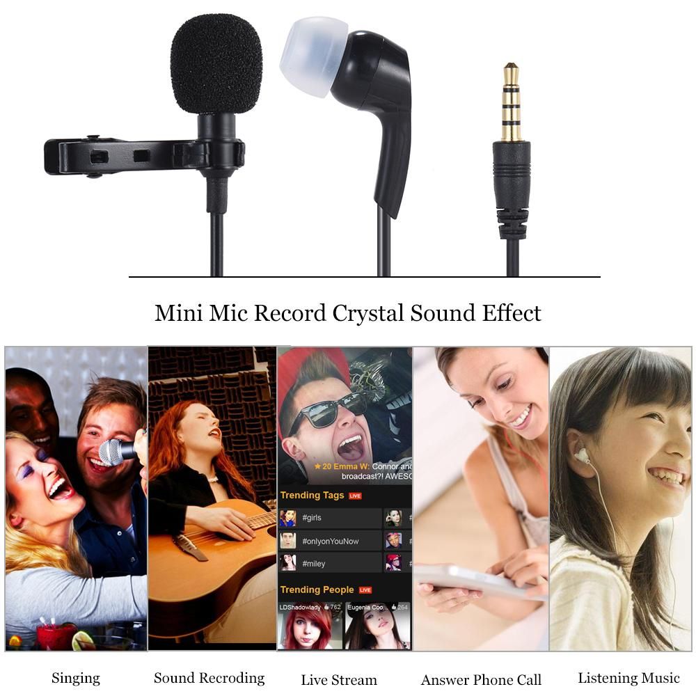 Andoer Mini Clip-on Lapel Lavalier Microphone Mic Earphone Omni-directional Condenser Hands-free 3.5mm Jack for iPhone 6/6 plus/5 iPad Smartphones Computer PC Laptop Loudspeaker Live Stream Singing