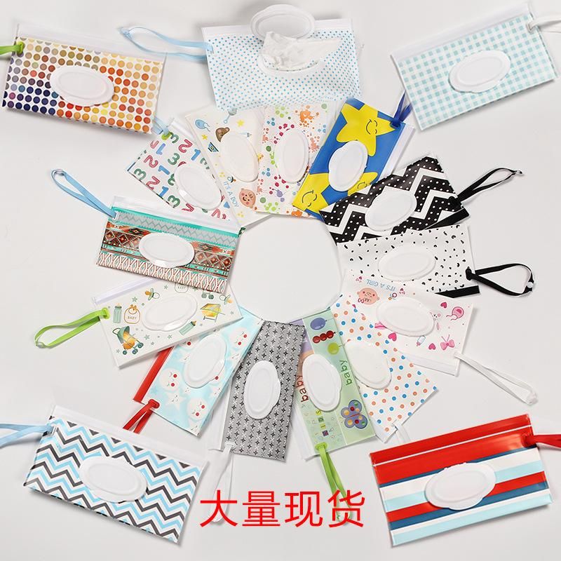 Spot eva wet wipes bag baby wipes packaging bag portable flap extraction self-sealing wet wipes sub-bag black dot pattern