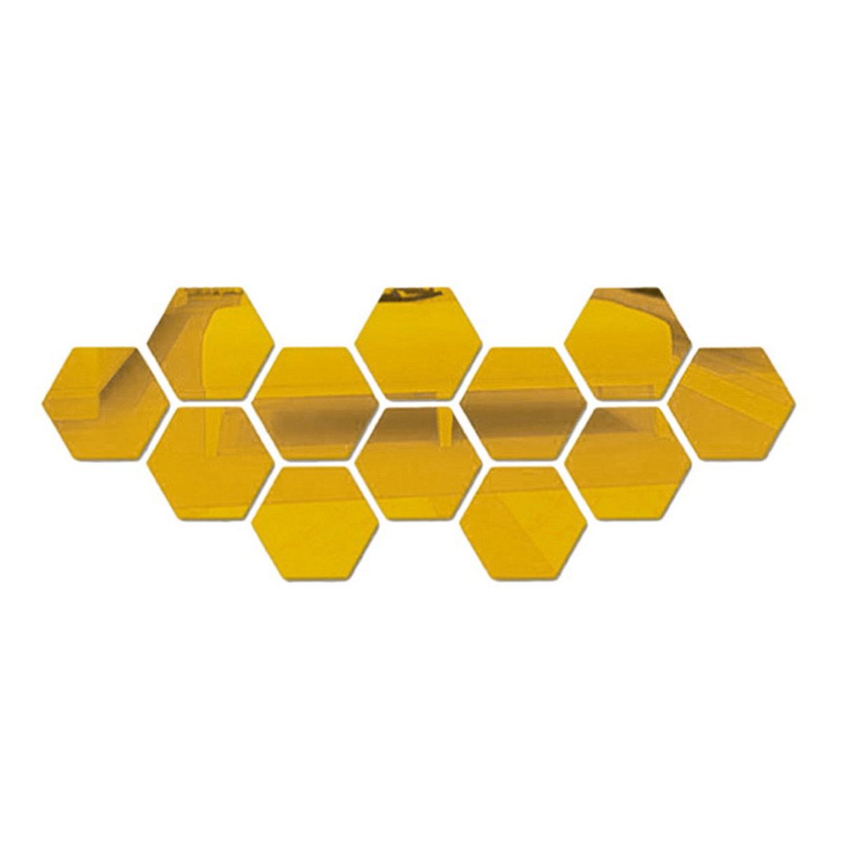 12Pcs Hexagonal Self Adhesive Mirror Effect Wall Sticker Living Room Decal Decor-Golden