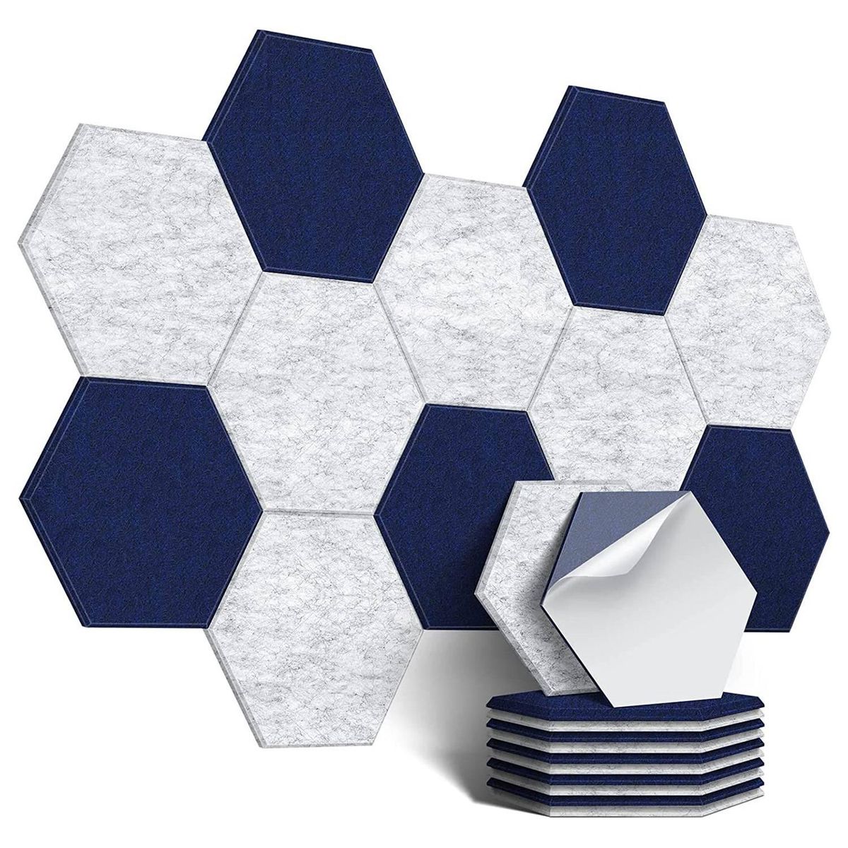 12 Pack Self-Adhesive Sound Proof Foam Panels Hexagon Acoustic Panelsfor StudioHome & Office Silver GreyDark Blue
