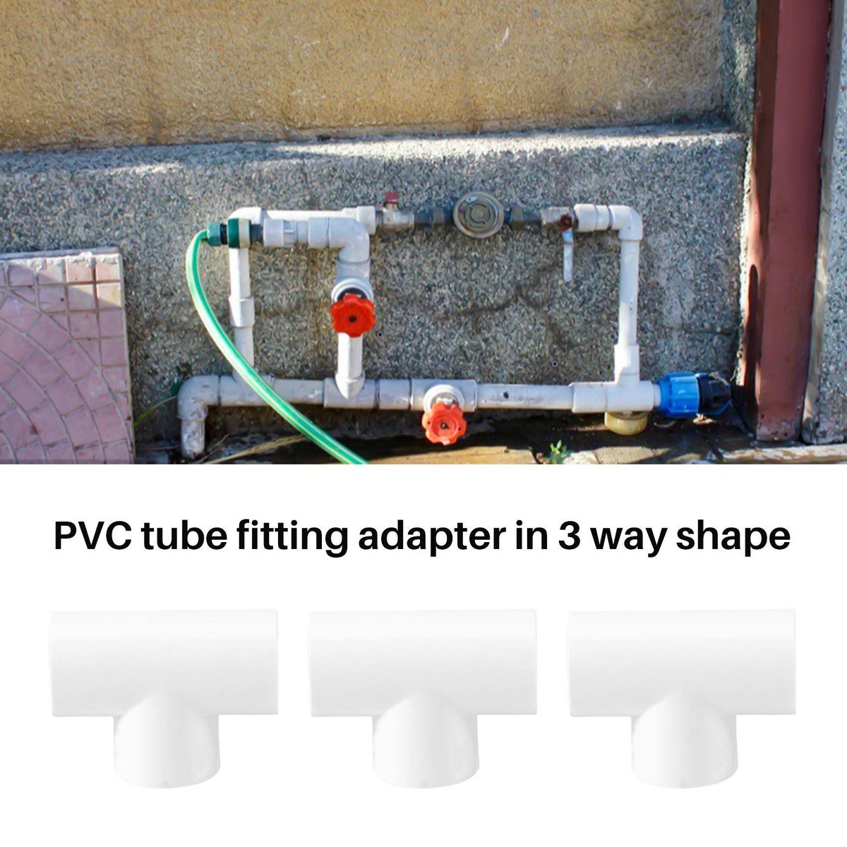 20mm PVC Tee 3 Way Water Pipe Tube Adapter Connectors White 5 Pcs