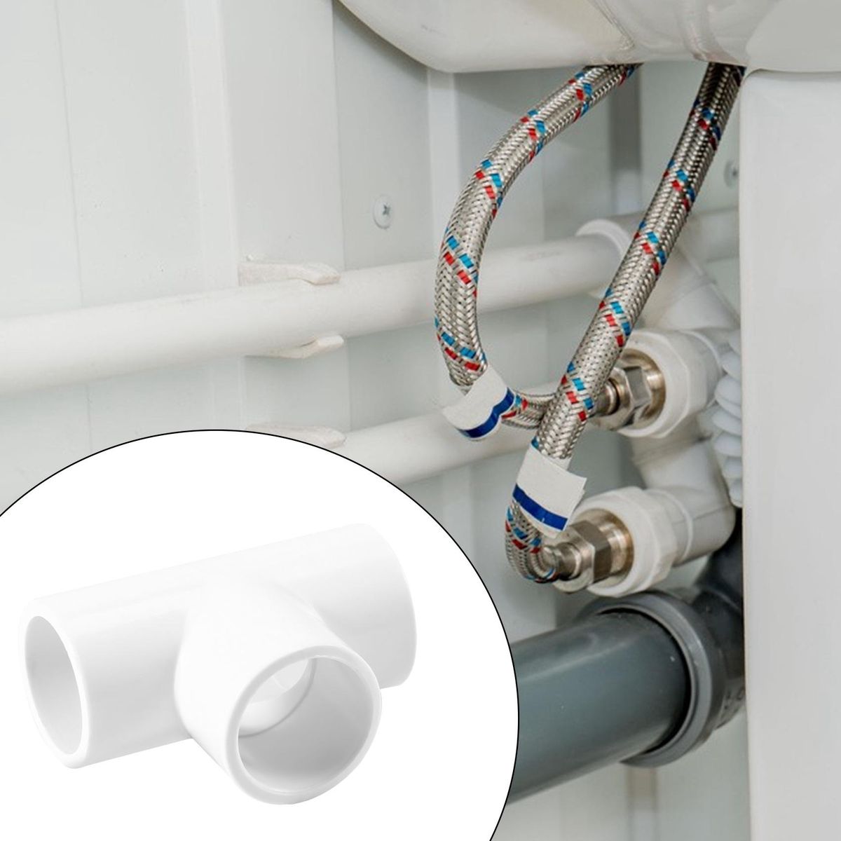 20mm PVC Tee 3 Way Water Pipe Tube Adapter Connectors White 5 Pcs