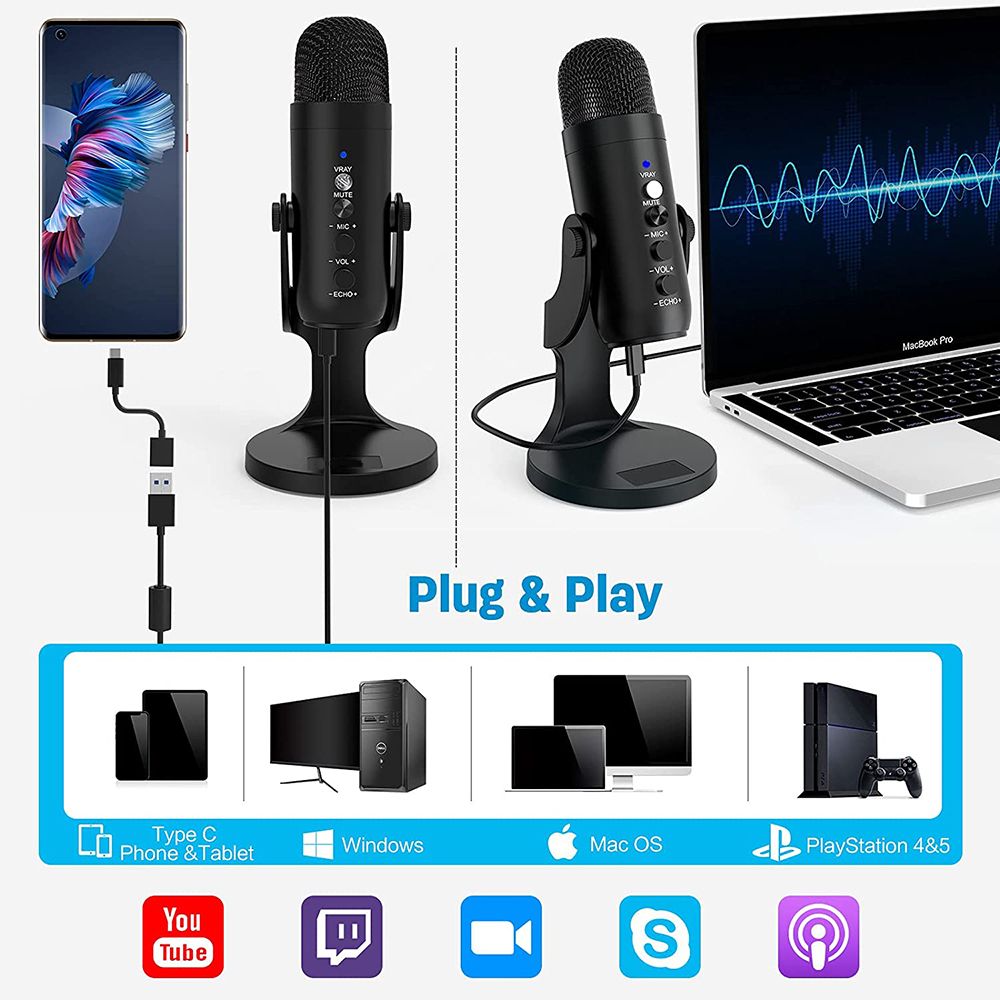 USB Condenser Recording PodcastLive Broadcast Voice Chat  Microphone