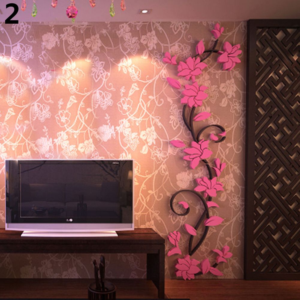 3D Romantic Flower Acrylic Wall Sticker Decal Home Art-Pink
