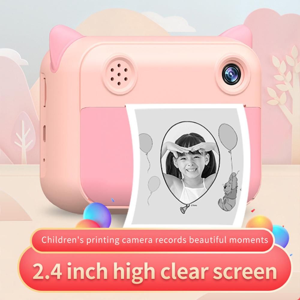 Cute Kids Instant Print Camera 1080P Digital Video Camera Dual Camera Lens 12MP 2.4 Inch LCD Screen Built-in Battery with 32GB TF Card Birthday Festival Christmas Gift for Kids Boys Girls