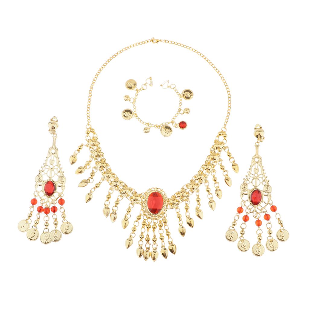 India Ance Belly Ance Jewelry Iamante Necklace, Earrings, Nose Chain D