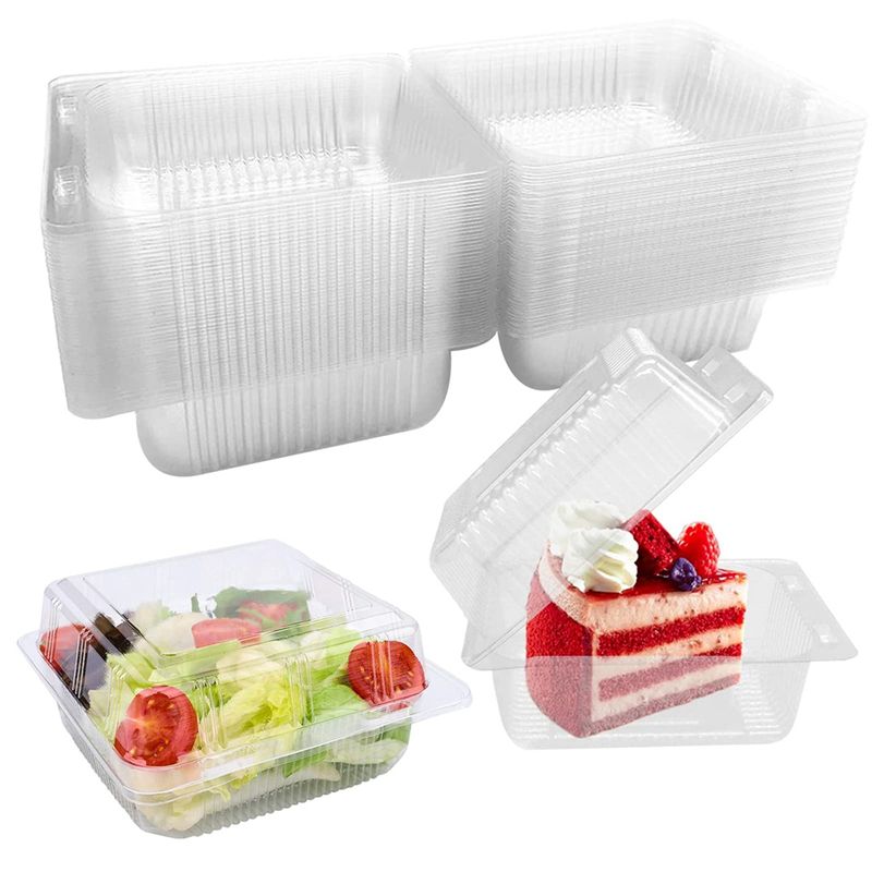 100Pcs Single Individual Cake Slice Boxes Dessert Containers Cheesecake Boxes Stackable Square Boxes Clear Food Boxes