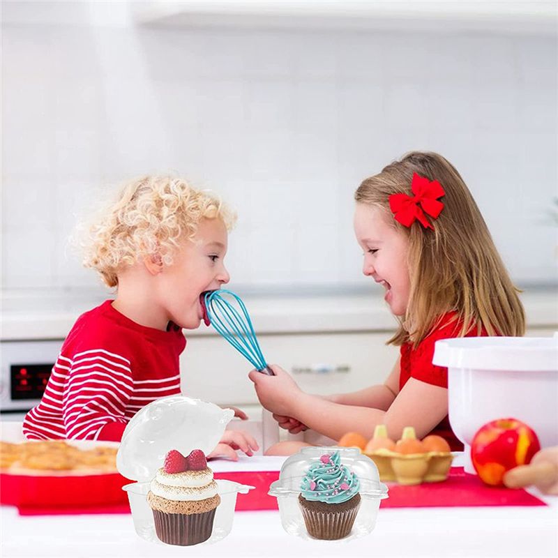 100Pcs Clear Cupcake Boxes Individual Plastic Cupcake Boxes Dome Single Cupcake Holder Hinged Food Container with Lids