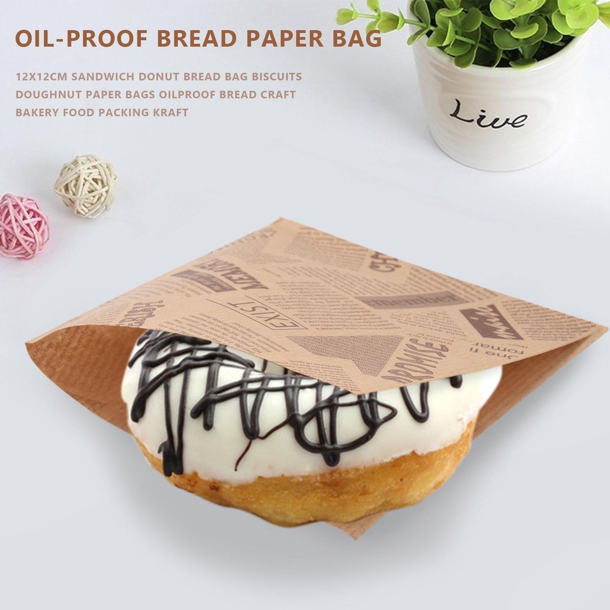 100pcs 12x12cm Sandwich Donut Bread Bag Doughnut Paper Bags Oilproof Bread Craft Food Packing Kraft