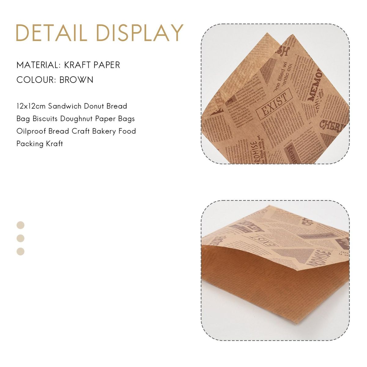 100pcs 12x12cm Sandwich Donut Bread Bag Doughnut Paper Bags Oilproof Bread Craft Food Packing Kraft