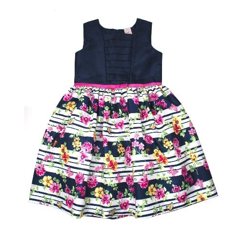 Floral Stripe Shantung Girl Special Occasion Dress/Gown
