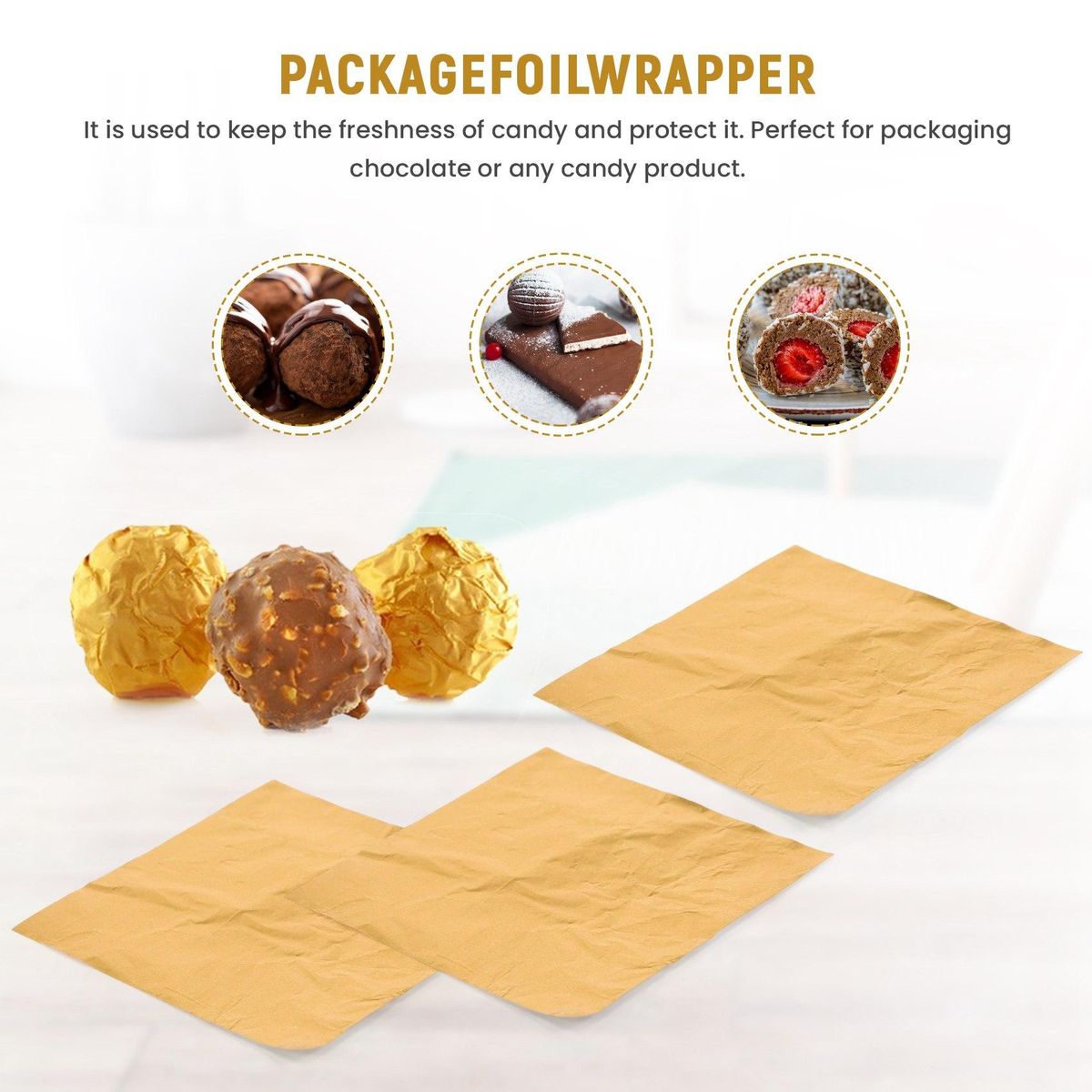 100pcs Square Sweets Candy Chocolate Lolly Paper Aluminum Foil Wrappers Gold