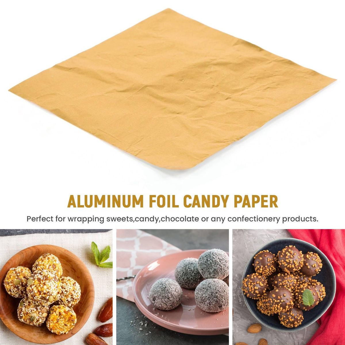 100pcs Square Sweets Candy Chocolate Lolly Paper Aluminum Foil Wrappers Gold