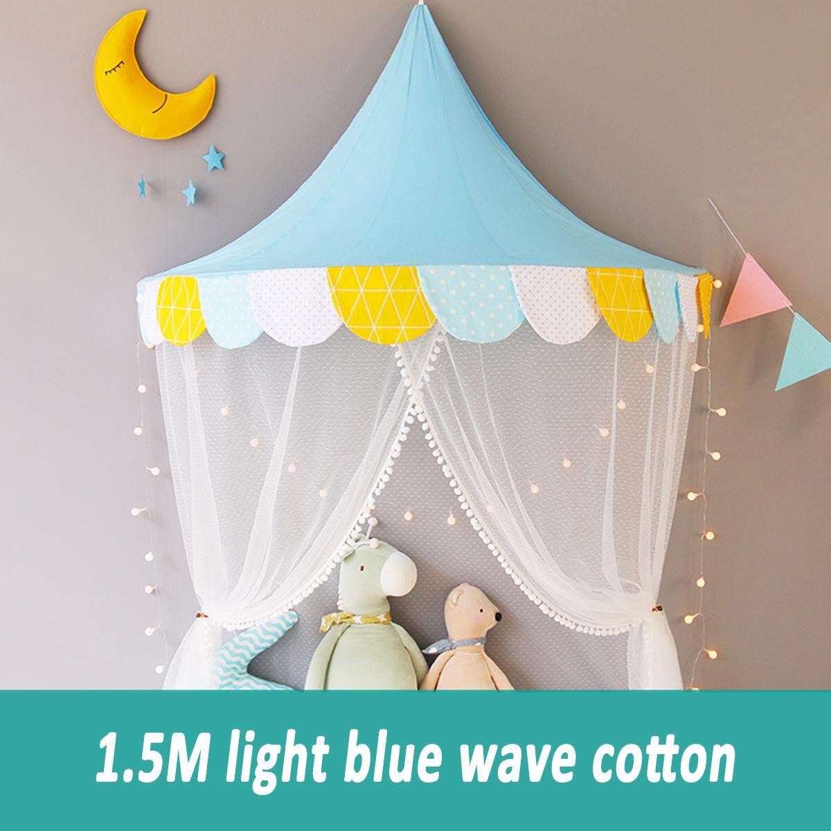 Kids Teepee Tents Children Play House Cotton Bed Tent Canopy Foldable Crib Tent Baby Room Decor Birthday Gifts Photography Props Blueberry