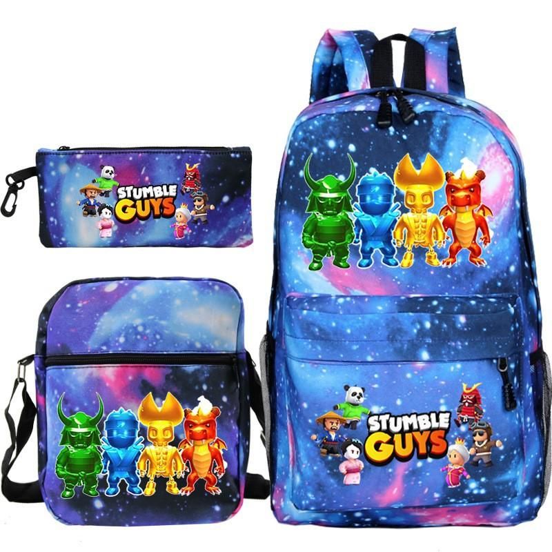 Stumble Guys Surrounding the Game Printed Children's Schoolbag Student Cross-Body Single Bag Pencil Case Foreign Trade Three-Piece Set