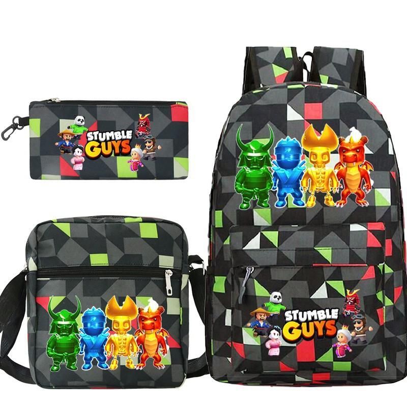 Stumble Guys Surrounding the Game Printed Children's Schoolbag Student Cross-Body Single Bag Pencil Case Foreign Trade Three-Piece Set