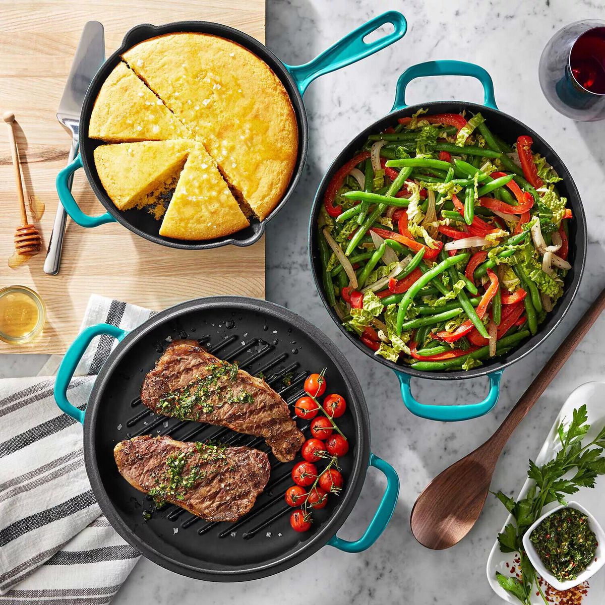 3-Piece Enamel Cast Iron Set  - Green