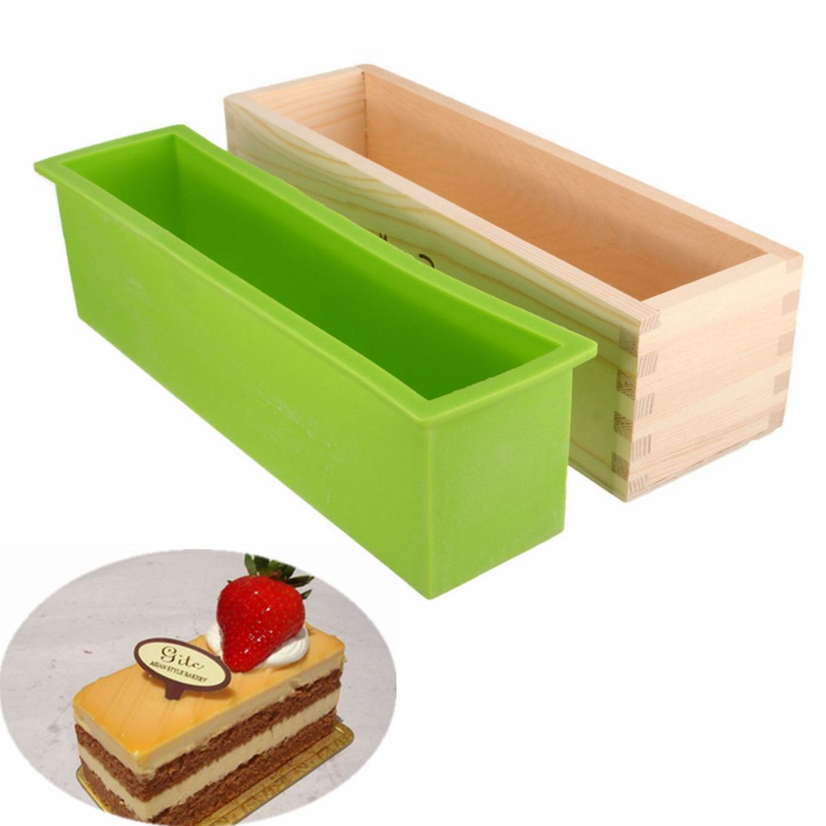 Rslike.com DIY Bakeware Kitchen Baking Tool Soap Modelling Mould Rectangle Silicone Soap Mold Wooden Box Tools Toast Loaf Bakin