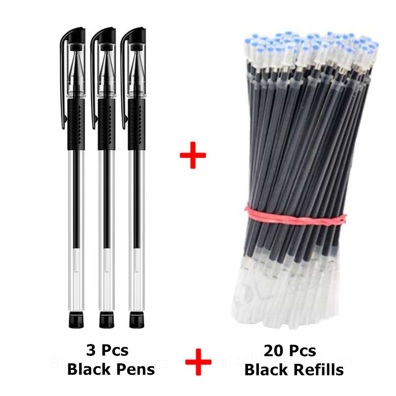 3+20Pcs/Set 0.5mm Pens Refill Set Black Blue Red