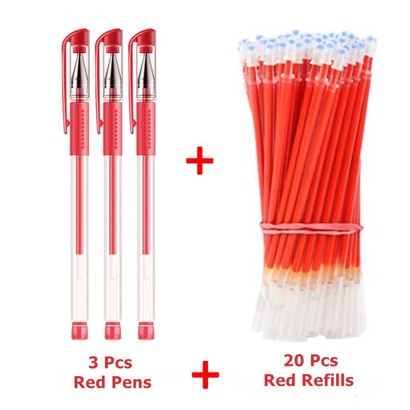 3+20Pcs/Set 0.5mm Pens Refill Set Black Blue Red
