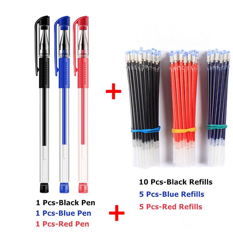 3+20Pcs/Set 0.5mm Pens Refill Set Black Blue Red