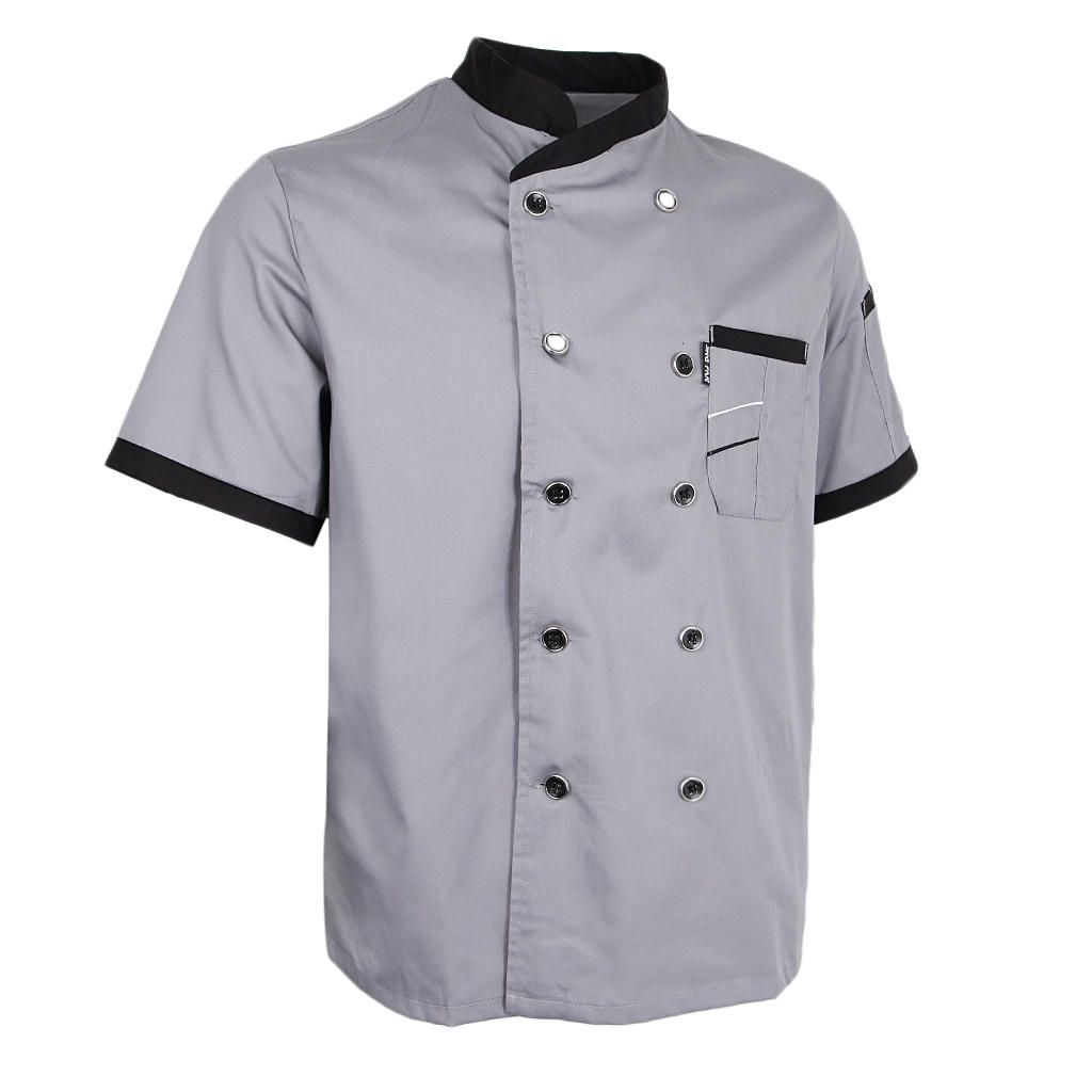 Chef Jacket Uniform Short Sleeve Hotel Kitchen Apparel Cook Gray 2XL