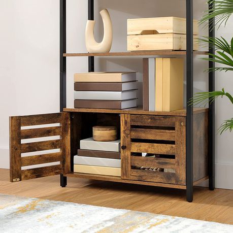 BOOKSHELF STORAGE CABINET WITH 3 SHELVES AND 2 DOORS