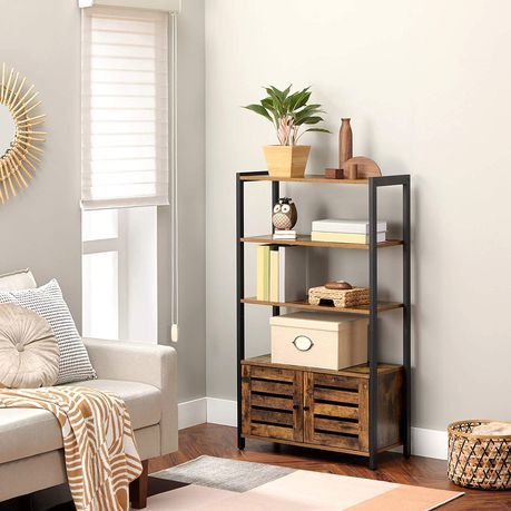 BOOKSHELF STORAGE CABINET WITH 3 SHELVES AND 2 DOORS