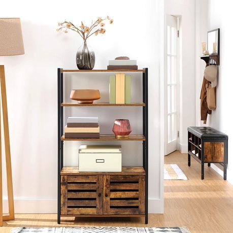 BOOKSHELF STORAGE CABINET WITH 3 SHELVES AND 2 DOORS