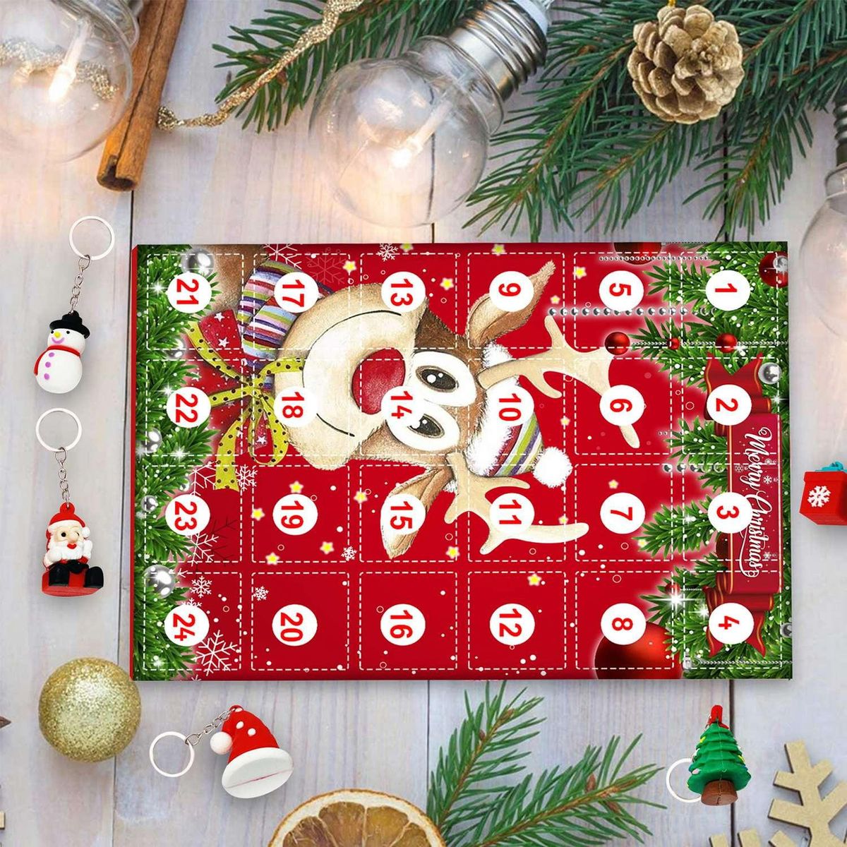 Christmas Advent Calendars Keychain Ornaments Decoration Christmas Gift 24 Days Countdown Novelty Gift Surprise for Kids