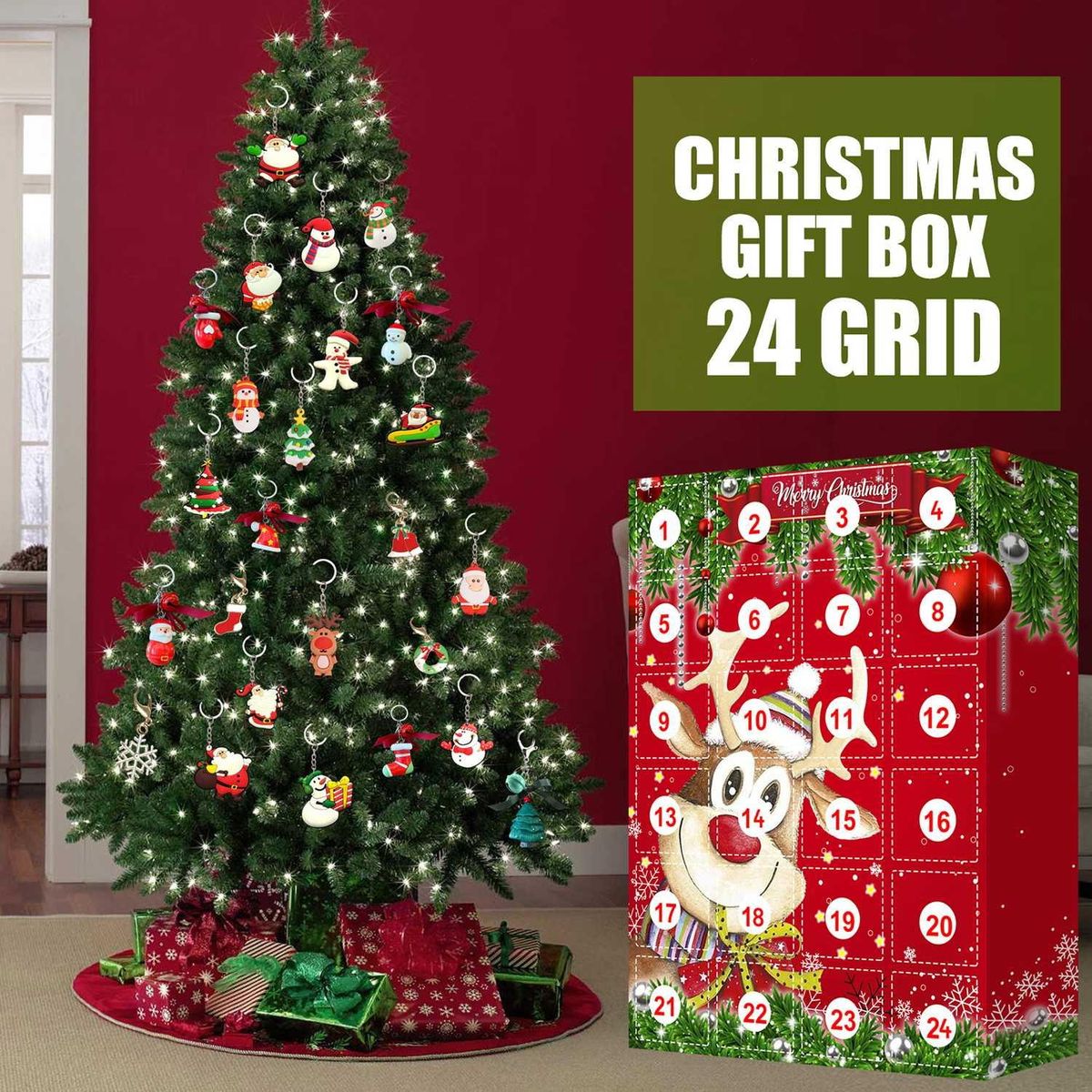 Christmas Advent Calendars Keychain Ornaments Decoration Christmas Gift 24 Days Countdown Novelty Gift Surprise for Kids